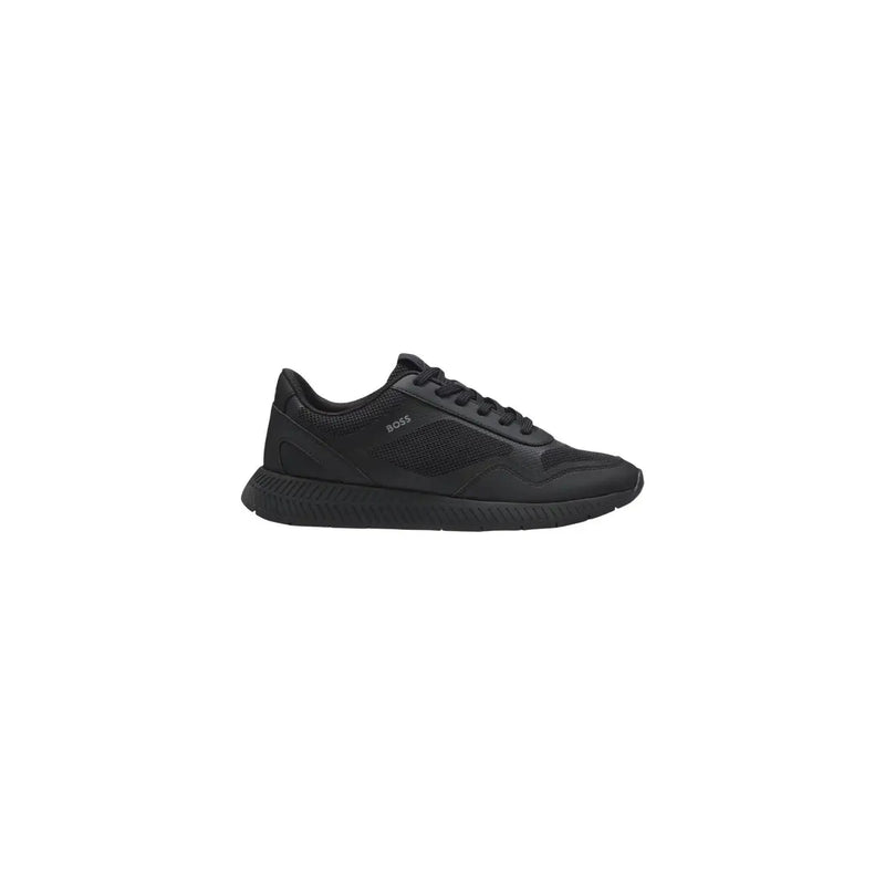 Schwarze Boss Herren-Laufschuhe aus Polyurethan mit Mesh- und Synthetik-Overlays in einem eleganten, sportlichen Design
