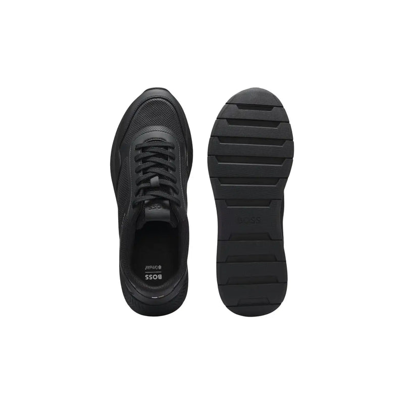 Schwarze Boss Herren-Laufschuhe mit Mesh-Obermaterial und Gummisohle für strapazierfähigen Polyurethan-Komfort