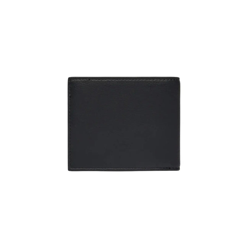Schwarzes Herren-Portemonnaie von Boss aus Polyurethan, 12 x 9 cm, mit schwarzem Lederbezug und sauberen Ziernähten an den Kanten.