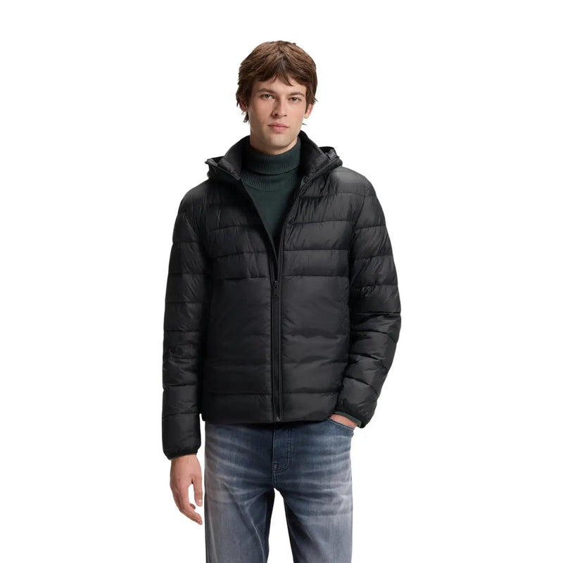 Boss Steppjacke ODENNI für Herren in Schwarz, gestepptes Design mit Kapuze und Frontreißverschluss, Vorderansicht