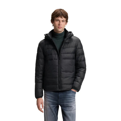 Boss Steppjacke ODENNI für Herren in Schwarz, gestepptes Design mit Kapuze und Frontreißverschluss, Vorderansicht
