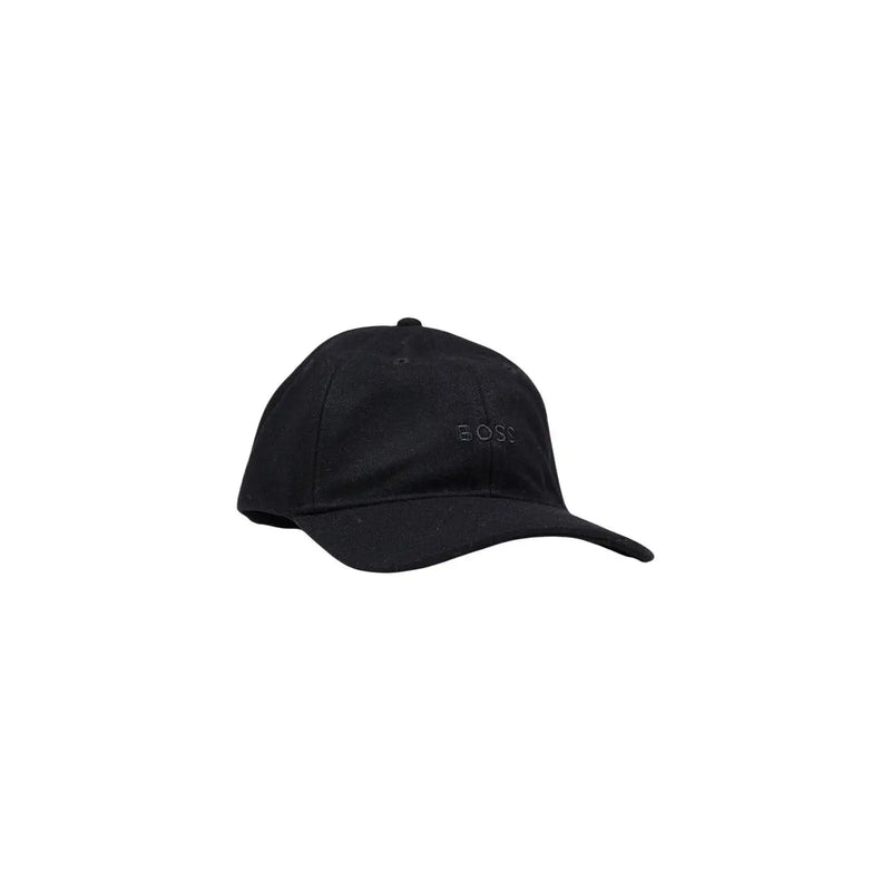 Schwarze Boss-Wollmütze für Herren mit dezent gesticktem Boss-Logo, Vorderansicht
