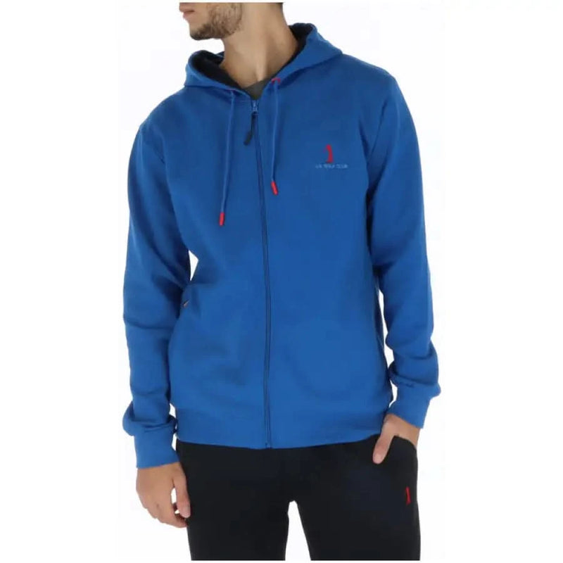 Bright blue zip-up hoodie with red logo detailing from U.S. Golf Club Men’s Sweatshirts