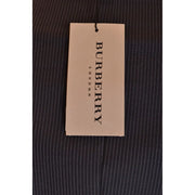 Burberry Herren-Wollanzug, schwarzer Nadelstreifenstoff mit feinen, dunkelblauen, weißen Längsstreifen und beigefarbenem Burberry London-Etikett