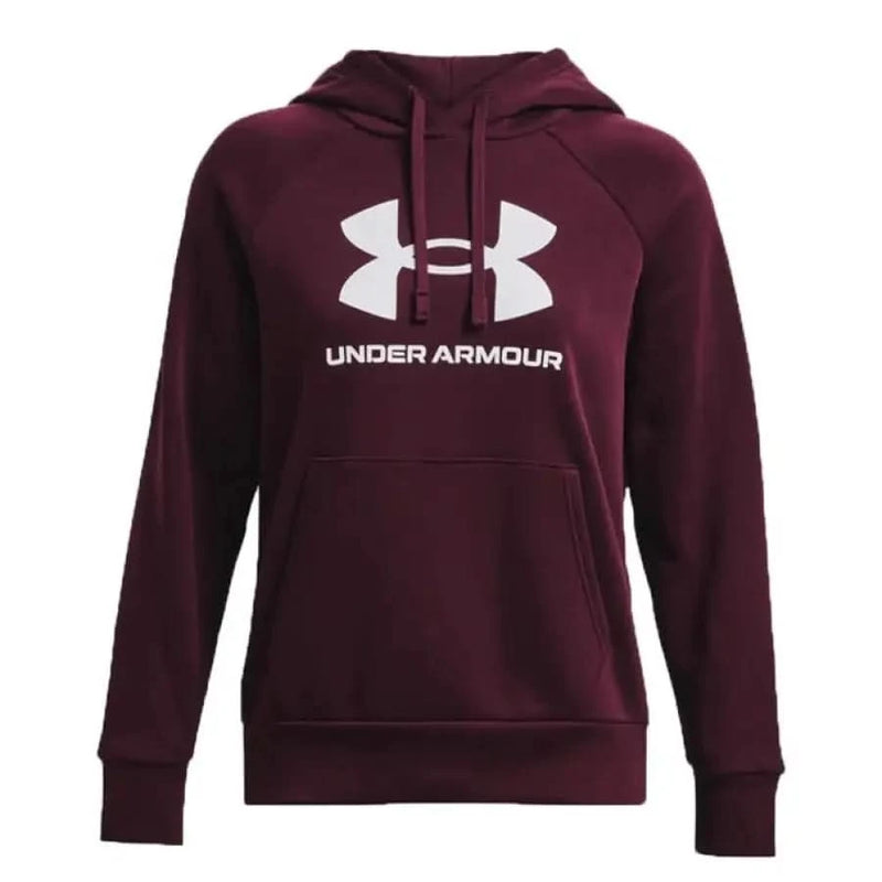 Burgundy Under Armour pullover hoodie with white logo featured in Women’s Bordeaux Sweatshirt