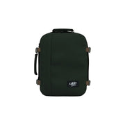 Dunkelgrüner Cabin Zero Herren-Rucksack, klassisch, 28 l, mit schwarzem Griff und braunen Schnallenakzenten aus Polyester