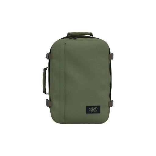 Olive green cabin zero carry-on suitcase with minimalist design and sturdy fabric for travel use