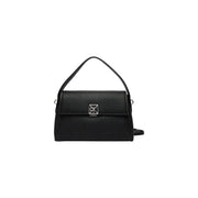 Calvin Klein beige handbag with black leather, silver clasp, top handle