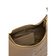 Calvin Klein Beigefarbene Schultertasche aus Polyurethan mit goldenem Reißverschluss und Logo