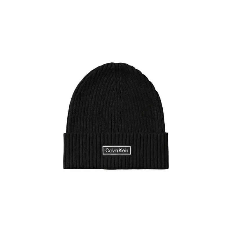 Black calvin klein beanie with white logo.