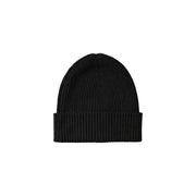 Black ribbed beanie hat with folded cuff