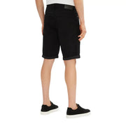 Calvin klein black cotton stretch men shorts with rolled cuffs and black leather belt loop for versatile wear