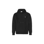 Calvin Klein black hoodie featuring a subtle white logo on the chest and matching drawstrings for casual wear