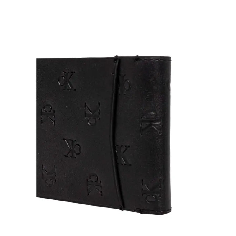 Black bi-fold leather wallet with embossed CK logos from Calvin Klein for men