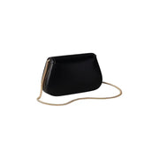 Calvin Klein black polyester shoulder bag with black glossy leather crossbody design and gold-tone chain strap