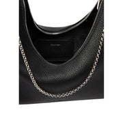 Calvin Klein Schwarze Hobo-Tasche aus genarbtem Leder mit silbernem Kettenriemen