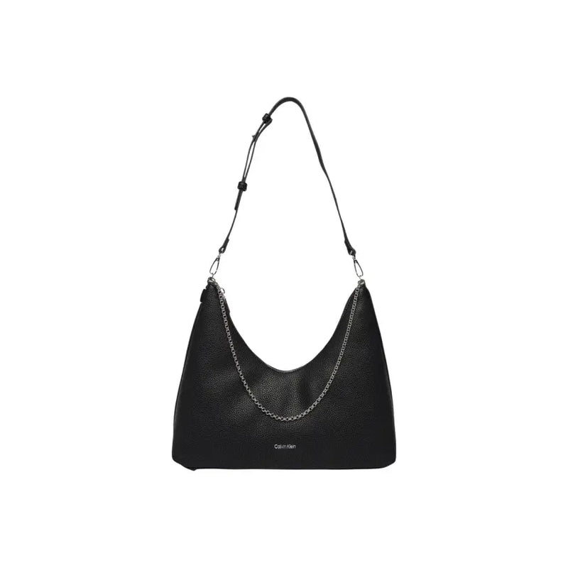 Calvin Klein Schwarze Hobo-Tasche aus genarbtem Leder mit silbernem Kettenriemen