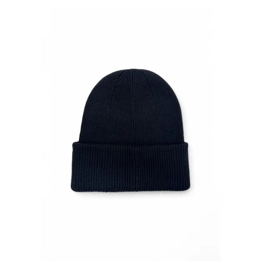 Black ribbed knit beanie with folded cuff