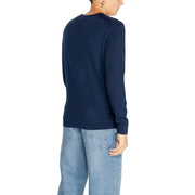 Calvin Klein navy blue wool long-sleeved crew neck sweater for men suitable for casual and formal wear