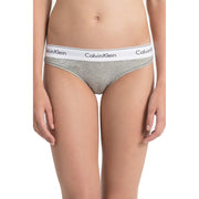 Calvin klein girls grey briefs with a white logo waistband made from cotton and modal blend fabric
