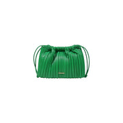 Calvin Klein green polyurethane shoulder bag for women with vibrant pleated leather, drawstring top, and adjustable strap