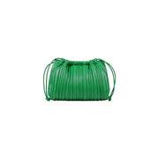 Calvin Klein green pleated leather drawstring shoulder bag for women made of vibrant polyurethane material