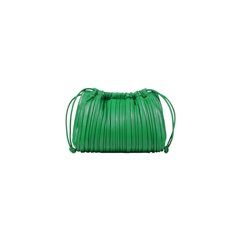 Calvin Klein green pleated leather drawstring shoulder bag for women made of vibrant polyurethane material
