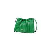 Calvin Klein green polyurethane shoulder bag featuring vibrant pleated leather clutch with drawstring closure and metallic accent