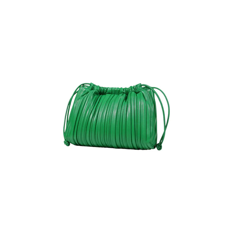 Calvin Klein green polyurethane shoulder bag for women with vibrant green pleated leather and drawstring clutch design
