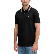 Schwarzes Poloshirt mit weißem Besatz und Logo, aus Baumwolle.