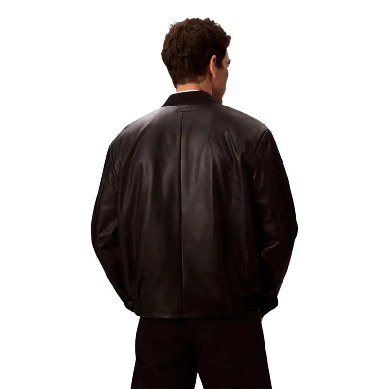 Men’s black leather bomber jacket from Calvin Klein Jeans for fall winter wear
