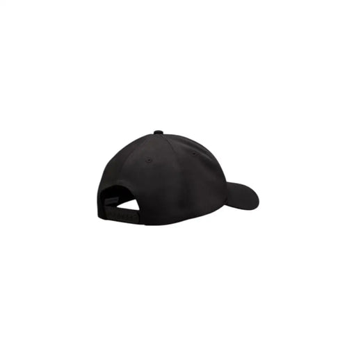 Black baseball cap with adjustable strap and curved brim.