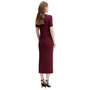 Calvin Klein Jeans Bordeaux modal dress for women in sleek burgundy with short sleeves and fitted midi silhouette