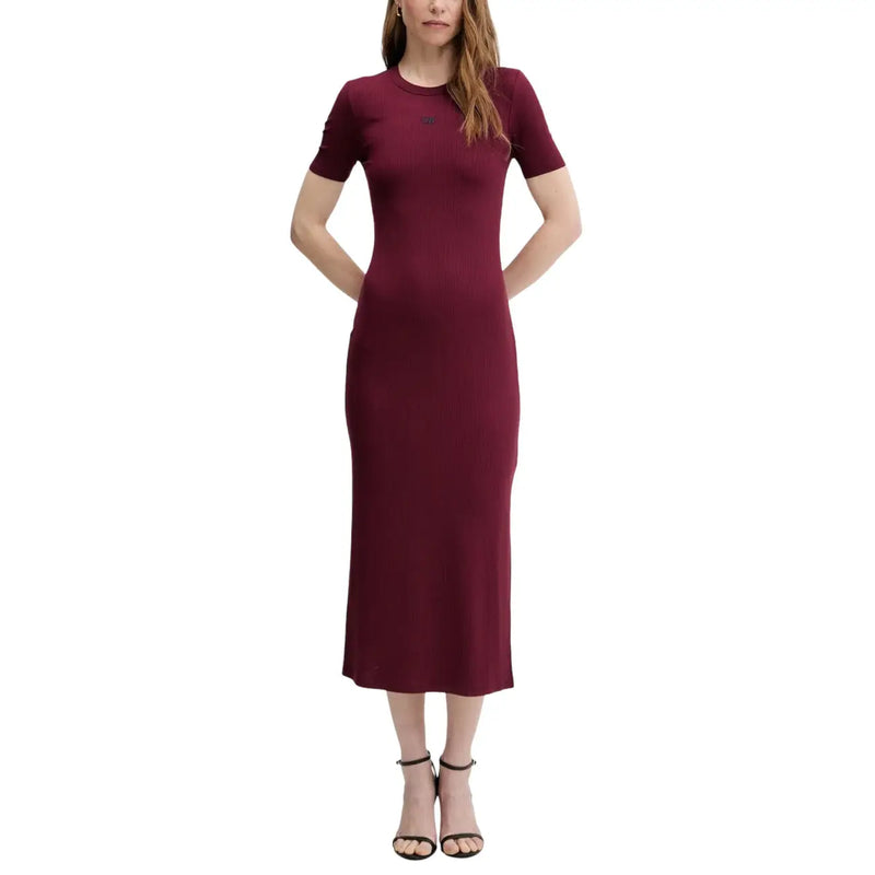 Calvin Klein Jeans Bordeaux modal midi dress in maroon, short sleeves