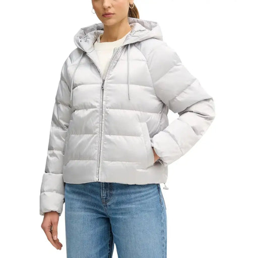 Calvin Klein Jeans silberne Steppjacke mit Kapuze und Reißverschluss für Damen