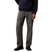 Calvin klein jeans men beige cotton blend zip jeans in dark gray denim with straight-leg cut and classic stitching