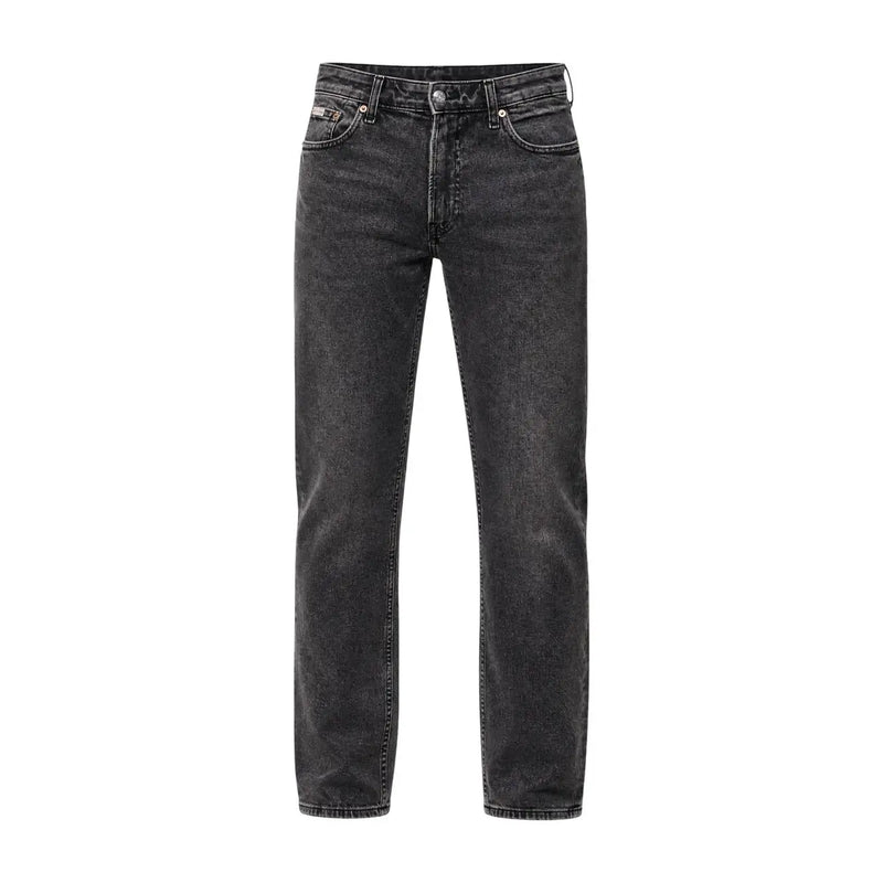 Calvin Klein Jeans men beige cotton classic fit jeans in dark-wash denim with straight-leg cut and five-pocket design