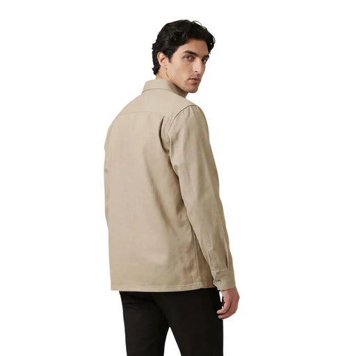 Calvin Klein Jeans men shirt beige cotton button-up with classic collar and long sleeves
