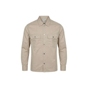 Beige long-sleeved button-up Calvin Klein Jeans men shirt with two chest pockets and subtle brand patch on left pocket