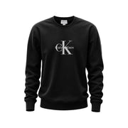 Calvin Klein Jeans Schwarzes Herren-Sweatshirt aus Baumwolle mit Rundhalsausschnitt, weißem CK-Logo und Markennamen mittig auf der Brust