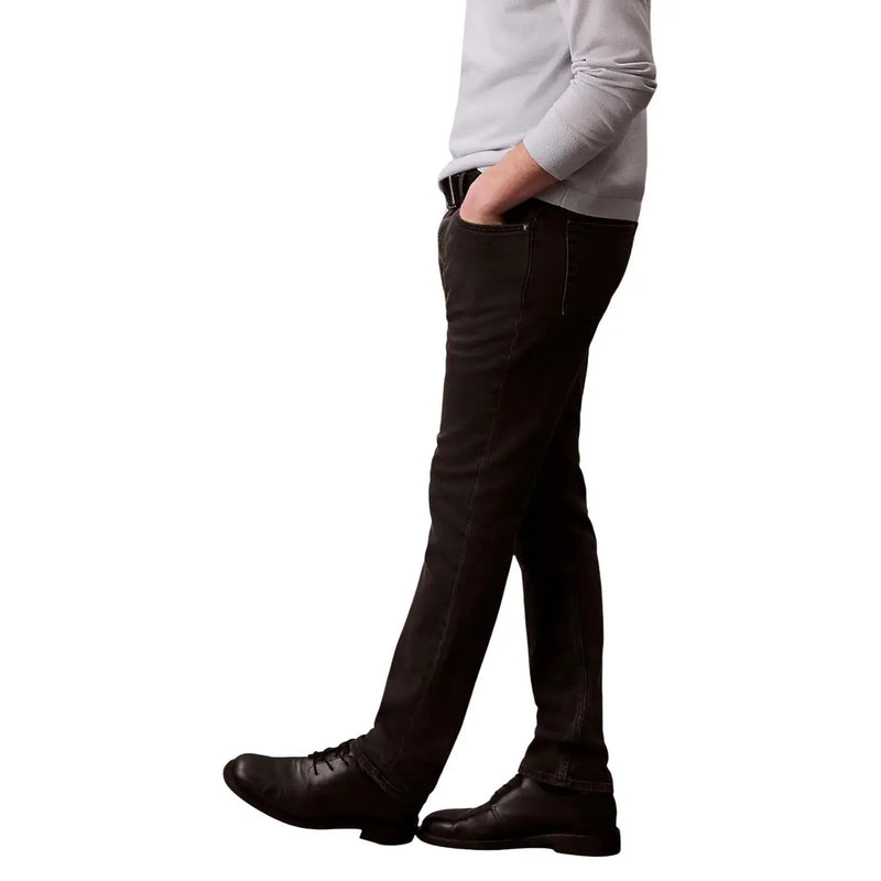 Calvin Klein jeans men jeans black cotton stretch slim fit dark wash denim worn in casual attire