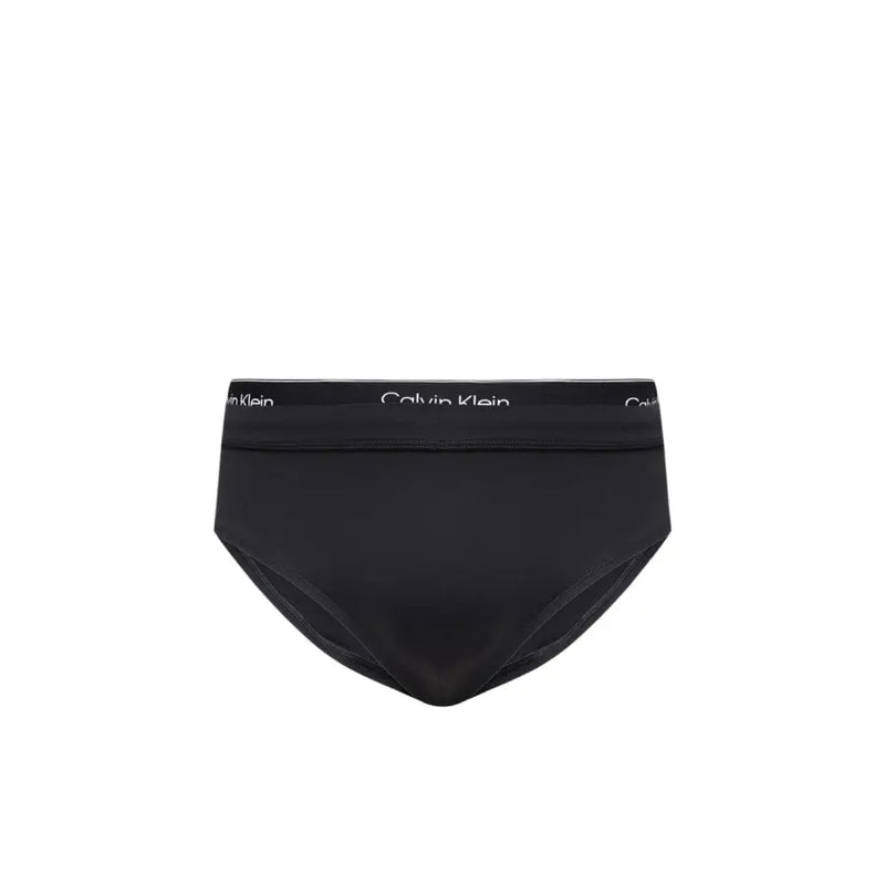 Schwarze Herren-Badehose von Calvin Klein mit doppeltem Bund und dezentem weißen Logo-Besatz