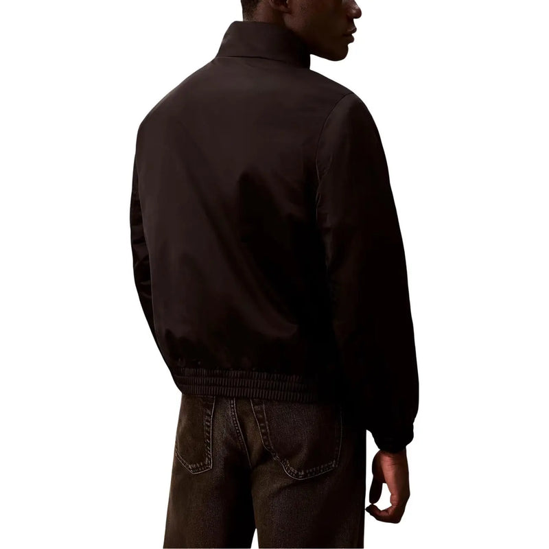 Calvin klein jeans men black bomber jacket with ribbed waistband and smooth matte polyester fabric