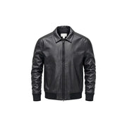 Calvin Klein Jeans Schwarze Herren-Bomberjacke aus Leder mit dezentem Logo auf der linken Brust, Polyester, Größe L