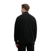 Calvin klein jeans men black waffle-knit cotton sweater with high collar and zip knitwear design