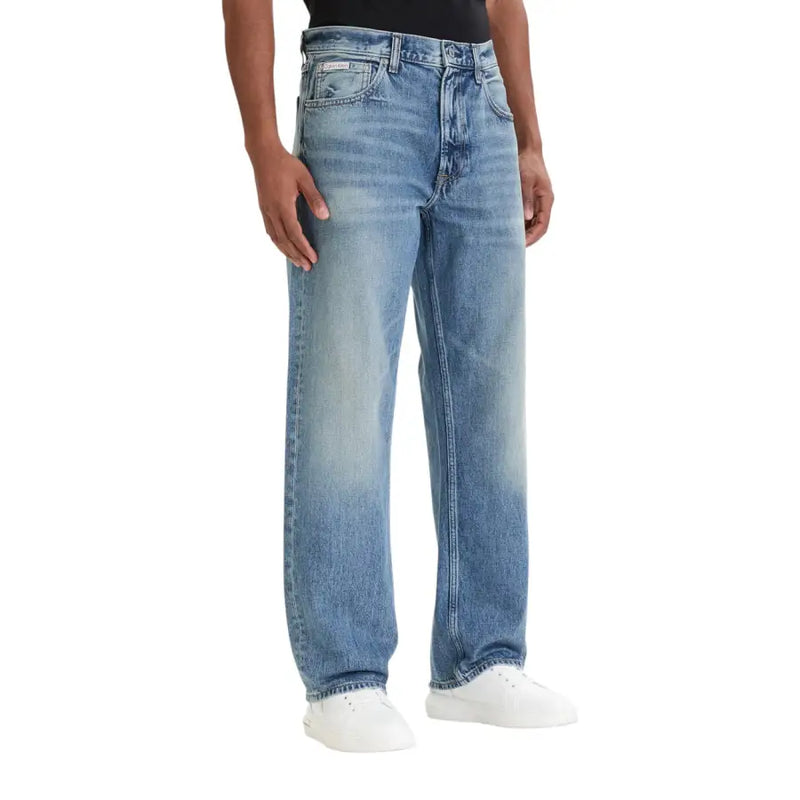 Calvin Klein Herrenjeans, hellblau, klassisch, gerades Bein, 100 % Baumwoll-Denim, Fünf-Taschen-Design