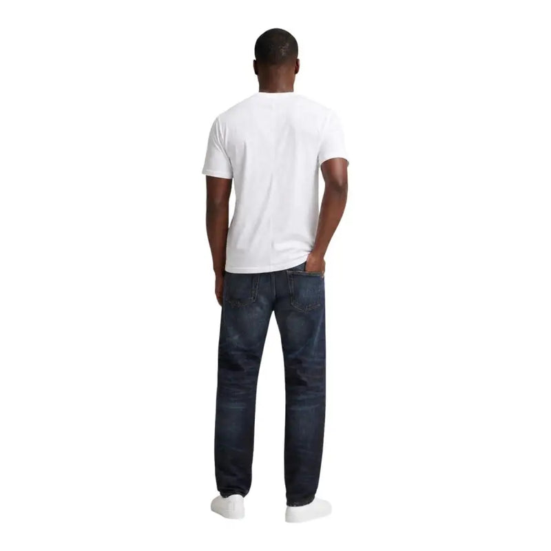 Calvin Klein Herrenjeans aus blauem Baumwoll-Denim mit dunkler Waschung, geradem Bein und sichtbaren Ziernähten
