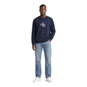 Marineblau Calvin Klein Jeans Herren-Baumwoll-Sweatshirt mit weißem CK-Logo und Rundhalsausschnitt für die Freizeit