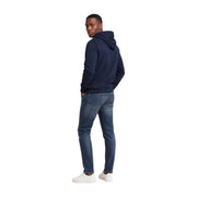Calvin Klein Jeans Herren-Sweatshirt aus blauer Baumwolle mit marineblauer Kapuze, weichem, strukturiertem Stoff und dezenten Ziernähten