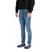 Calvin Klein Jeans Herren-Jeans aus blauem Denim in schmaler Passform mit klassischem Fünf-Taschen-Design und Reißverschlusstasche